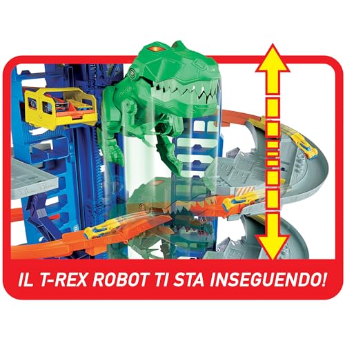 Hot Wheels City Robo T Rex Ultimate Garage Modalità multigiocatore a più livelli per riporre auto in scala 100 plus 1 64, idea regalo per bambini dai 5 anni in su, GJL14 : Giochi e giocattoli