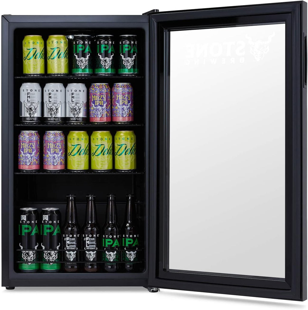 Frigorifero per bevande | 126 lattine indipendente con porta in vetro con cerniera a destra | Mini frigorifero per bevande, perfetto per birra, vino, bibite e bevande fredde