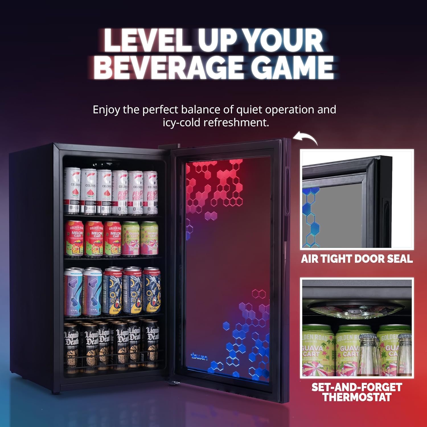 Frigorifero per bevande | 126 lattine indipendente con porta in vetro con cerniera a destra | Mini frigorifero per bevande, perfetto per birra, vino, bibite e bevande fredde