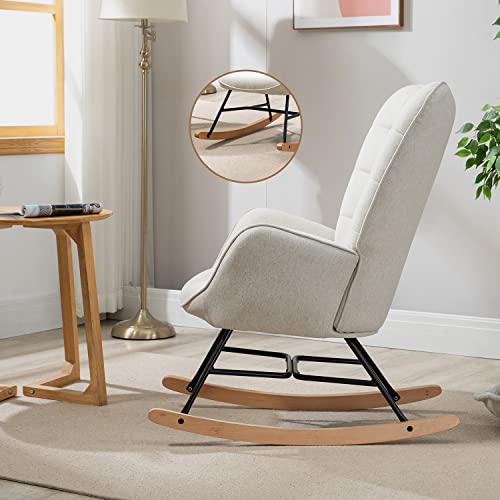 MEUBLE COSY Sedia a Dondolo Poltrona Imbottita Relax con Braccioli Schienale Alto per Soggiorno Cameretta in Tessuto con Gambe in Legno : Casa e cucina