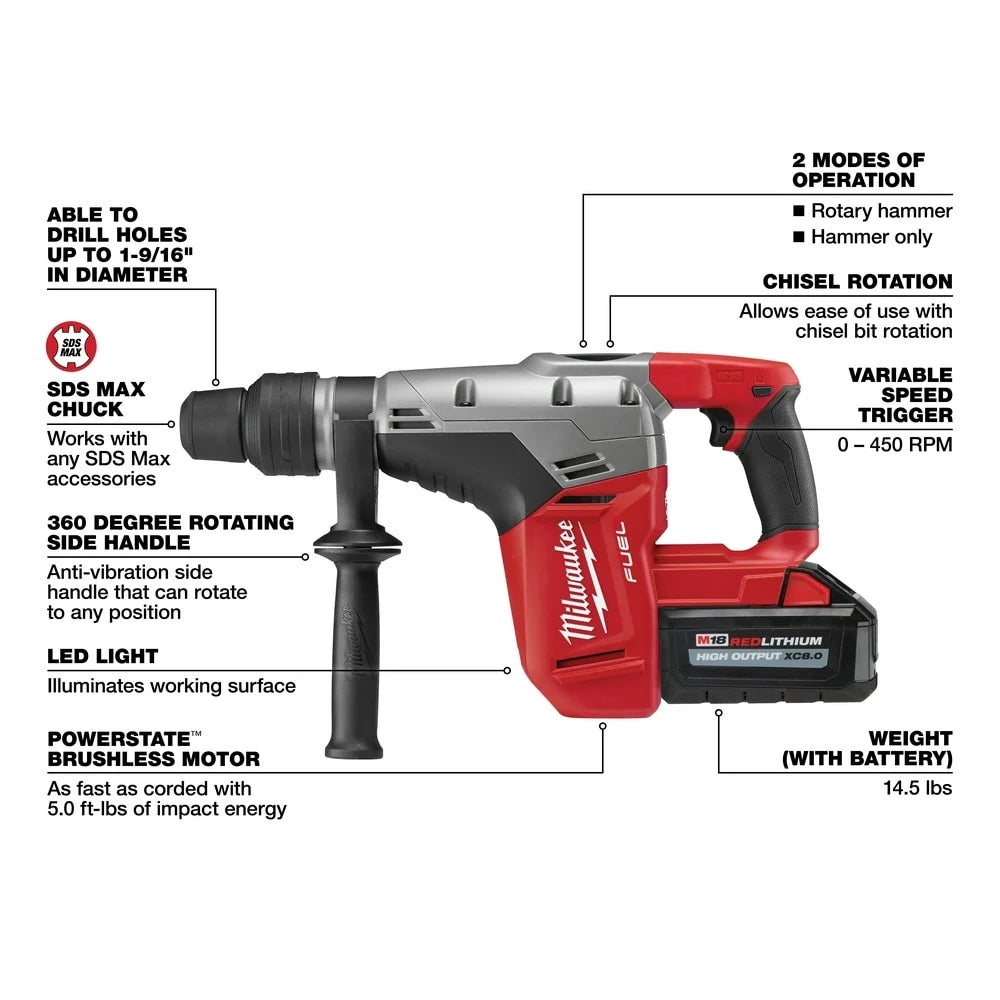2025 Milwaukee 2717-22HD M18 FUEL 1-9/16" SDS - Max Martello Foratrice Kit con 2 Batterie