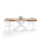 Mobili Fiver Emma 140 Tavolo da Pranzo Allungabile – Piano in Rovere Rustico con Gambe Bianche Incrociate, Laminato/Ferro, Made in Italy