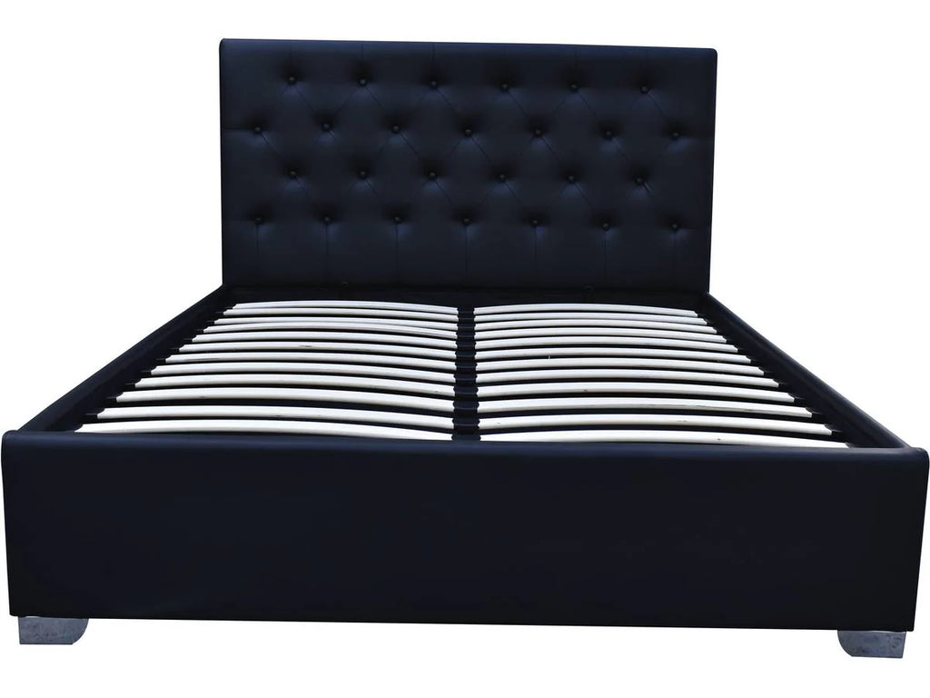 Letto Matrimoniale con Contenitore “TINO” 180x200 cm – Struttura Imbottita in Ecopelle Nera – Rete a Doghe Inclusa