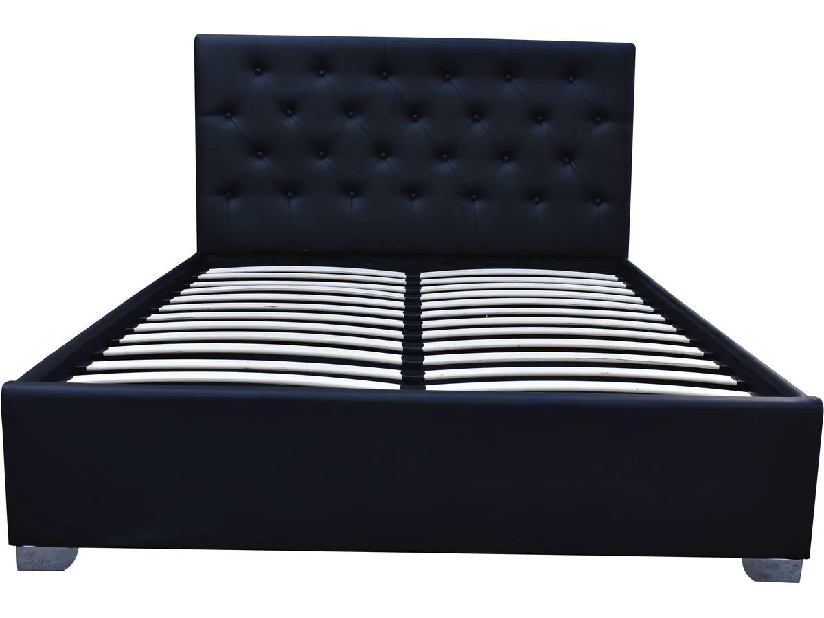 Letto Matrimoniale con Contenitore “TINO” 180x200 cm – Struttura Imbottita in Ecopelle Nera – Rete a Doghe Inclusa