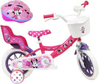 Bicicletta da Bambino 12' Dotata di 1 Freno, Cestino Anteriore, Porta Bambola Posteriore, parafanghi + Casco Incluso, 12" Ragazza, Rosa