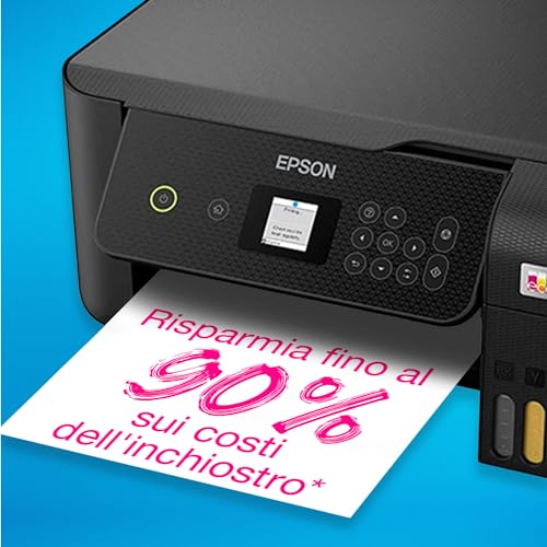 Epson EcoTank ET 2821 Stampante Multifunzione 3 in 1 A4, Serbatoi Ricaricabili Alta Capacità, 4 Flaconi Inclusi pari a 3600pag B/N 6500pag Colore, Display LCD USB Wi Fi/Direct, Nero : Informatica