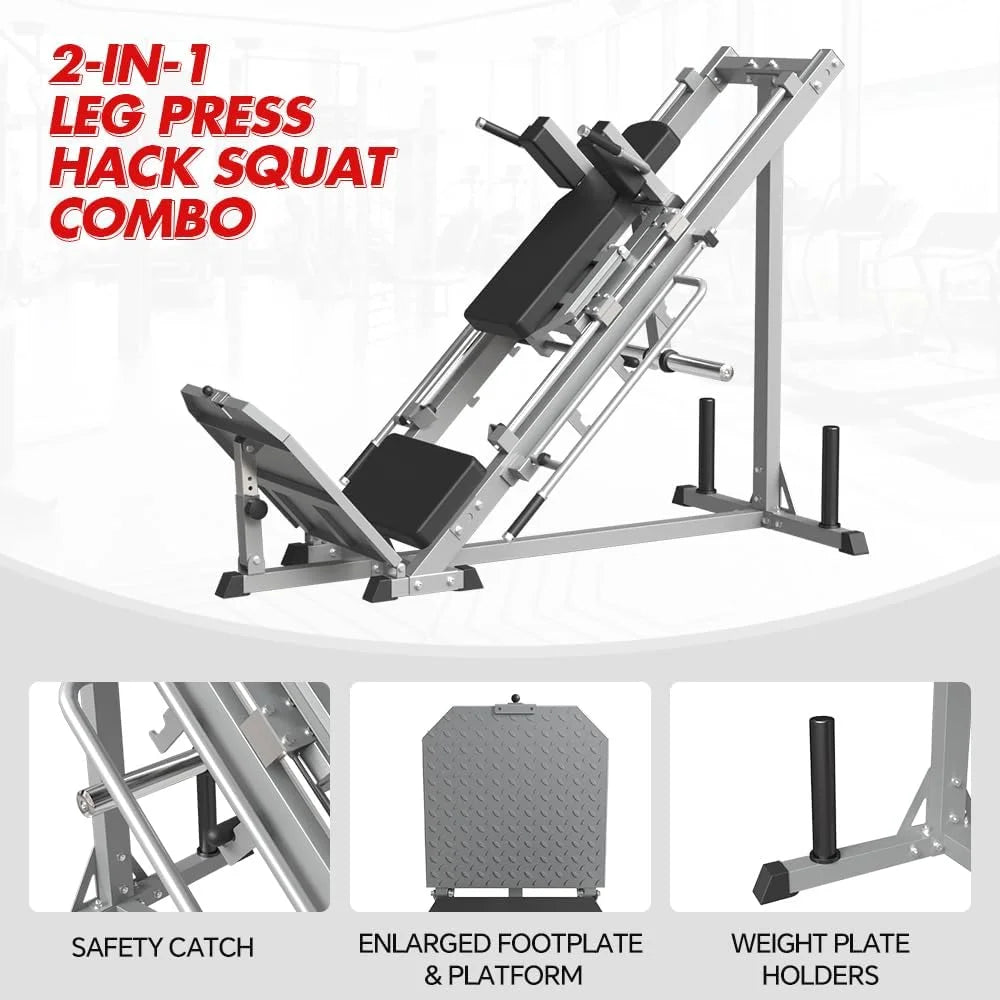 Leg Press Hack Squat Machine, attrezzo professionale regolabile per esercizi con cuscinetti lineari, per l'allenamento della forza della parte inferiore del corpo con contenitori per pesi per quadricipiti, muscoli posteriori della coscia, glutei, pol