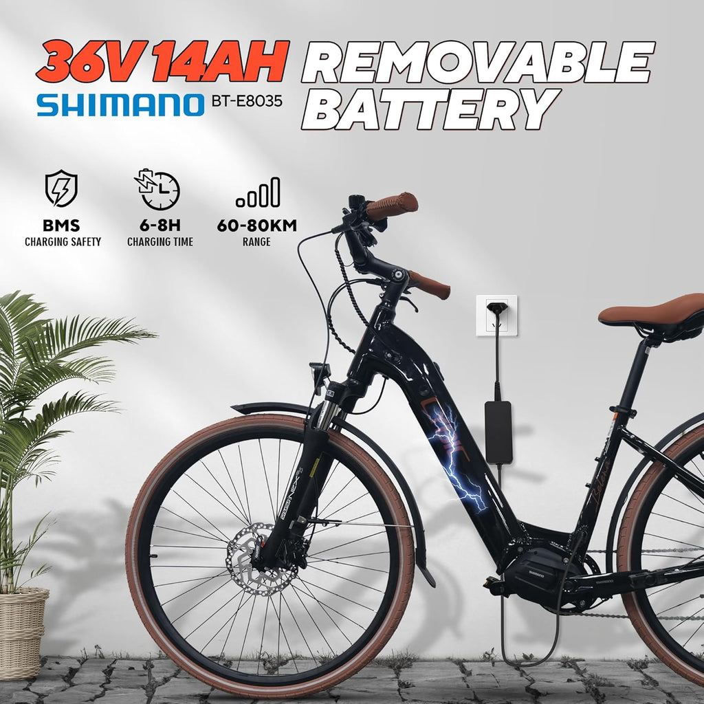 CYBIC Bici Elettrica 28" per Donna/Uomo, con Motore Centrale Shimano 250W, 8 Velocità, Bicicletta Elettrica per Adulti, Batteria 504Wh (36V) al Litio, Freni Idraulici Bici Elettrica da Città