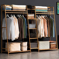 Stand Appendiabiti in Legno, Multifunzionale Appendiabiti Portatile, Armadio Aperto Appendiabiti, Appendiabiti da Terra in Bamboo per Vestiti Cappelli Scatola per Scarpe,L130CM