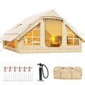 Tenda da campeggio gonfiabile per 6 persone con pompa, tenda familiare Glamping di 10 piedi x 7 piedi Facile installazione 4 stagioni impermeabile antivento all'aperto Blow Up Tent Cabina Oxford di lusso con finestre e porte a rete