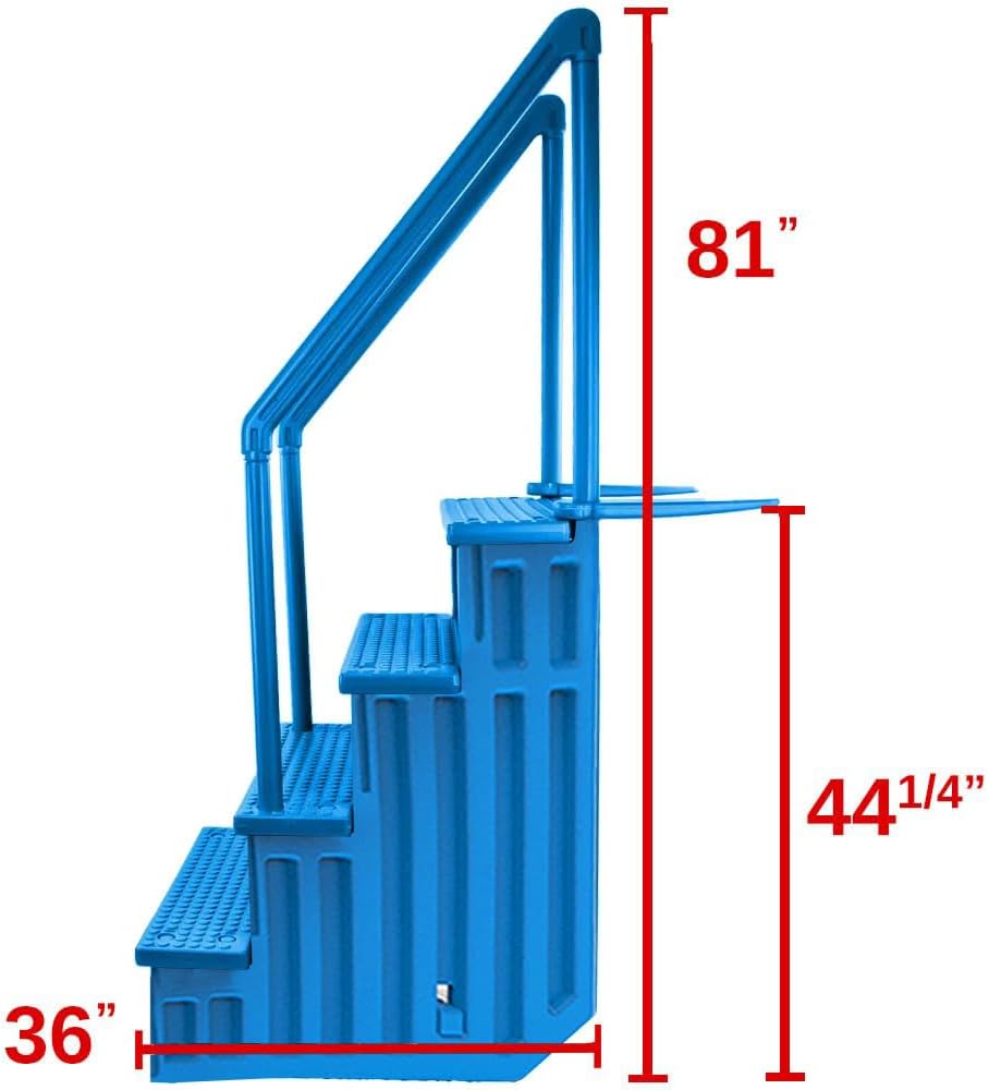 Gradini antiscivolo per piscine | Grigi | Per piscine fuori terra | Possono essere montati su ponti alti da 48" a 54" | Scale di sicurezza con portata fino a 300 libbre