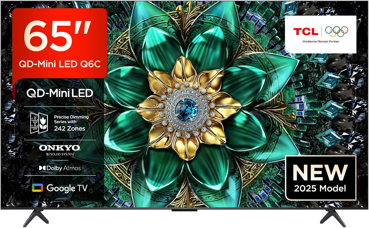 TCL 65Q6C 65" QD-Mini LED SMART TV, 4K HDR Premium 1000nits, con tecnologia  TV (Dolby Vision IQ e Atmos, sistema audio Onkyo 2.1, Motion Clarity Pro a 144 Hz, Game Master)