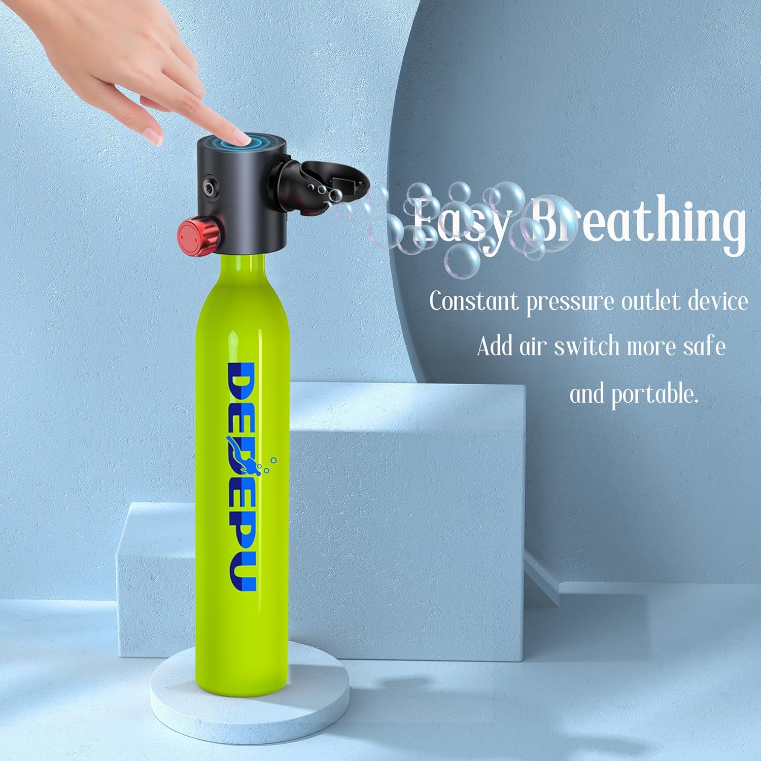 Bombola per immersioni subacquee, mini bombola da 0,5 l a pressione costante, bombole con valvola di intercettazione, capacità di immersione subacquea di 5-10 minuti, mini bombole portatili, bombole per immersioni subacquee con pompa