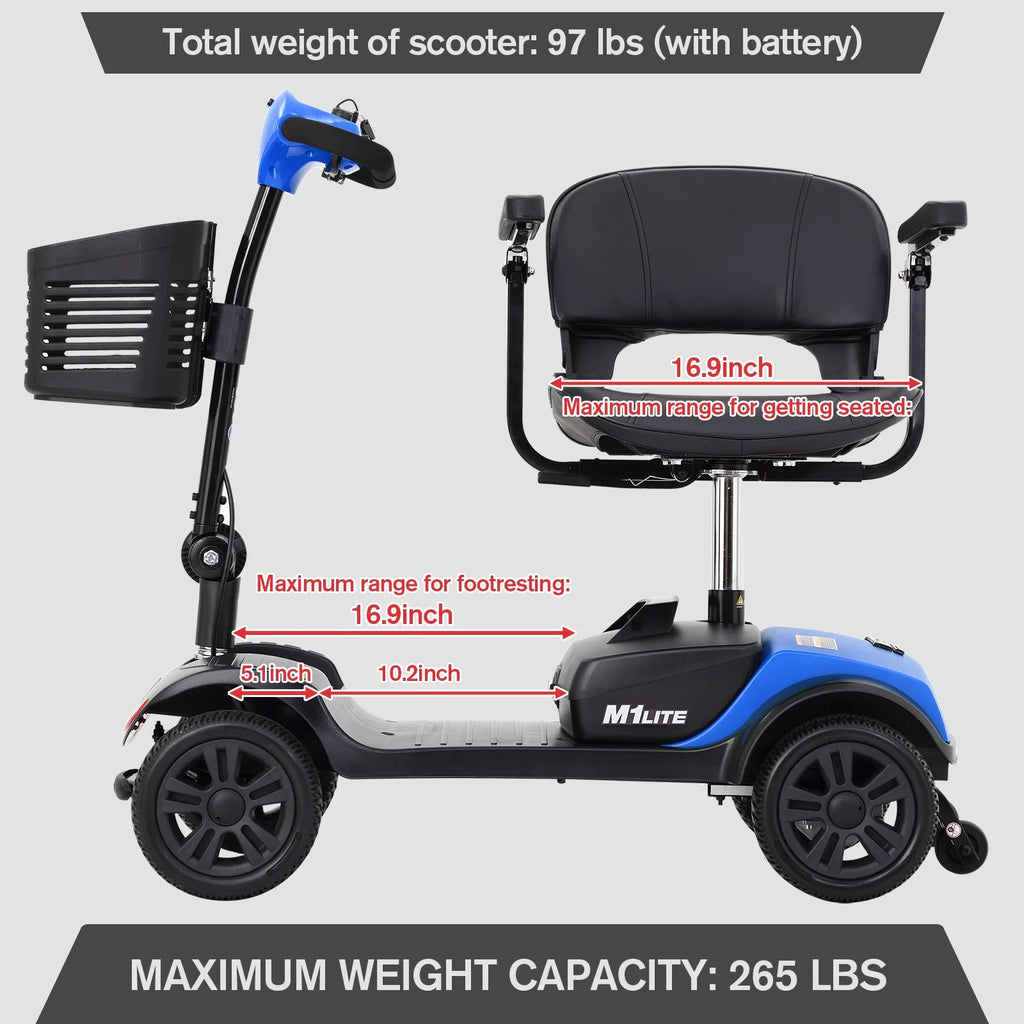 Scooter elettrico per anziani, sedia a rotelle elettrica pieghevole con cestino, pieghevole e compatto per viaggiare con la famiglia (blu) - MadeInUSA