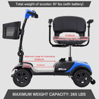 Scooter elettrico per anziani, sedia a rotelle elettrica pieghevole con cestino, pieghevole e compatto per viaggiare con la famiglia (blu) - MadeInUSA