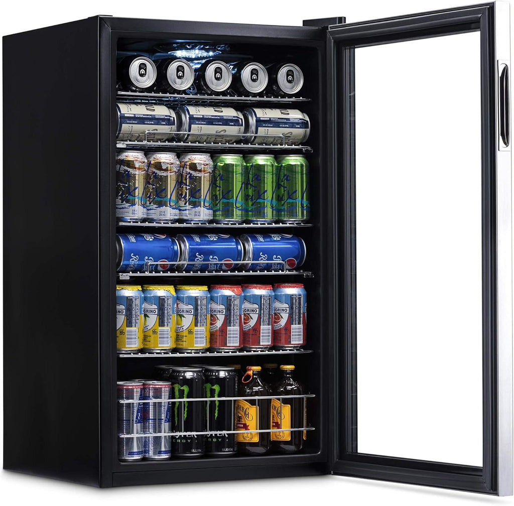 Frigorifero per bevande | 126 lattine indipendente con porta in vetro con cerniera a destra | Mini frigorifero per bevande, perfetto per birra, vino, bibite e bevande fredde