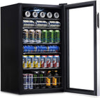 Frigorifero per bevande | 126 lattine indipendente con porta in vetro con cerniera a destra | Mini frigorifero per bevande, perfetto per birra, vino, bibite e bevande fredde