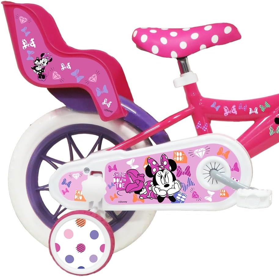 Bicicletta da Bambino 12' Dotata di 1 Freno, Cestino Anteriore, Porta Bambola Posteriore, parafanghi + Casco Incluso, 12" Ragazza, Rosa