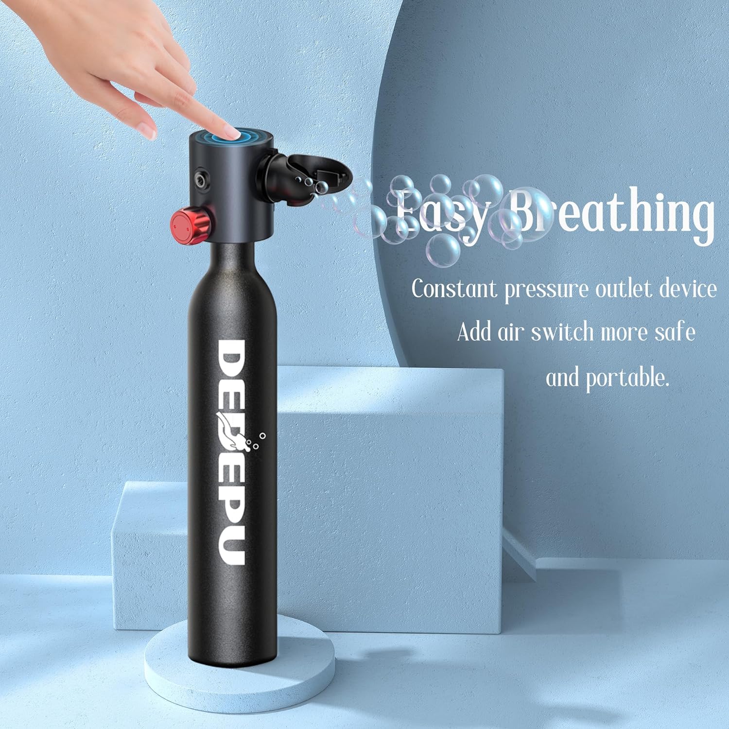 Bombola per immersioni subacquee, mini bombola da 0,5 l a pressione costante, bombole con valvola di intercettazione, capacità di immersione subacquea di 5-10 minuti, mini bombole portatili, bombole per immersioni subacquee con pompa