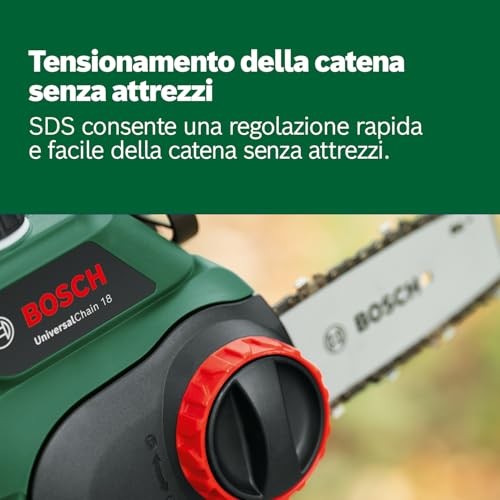 Bosch Motosega Elettrosega UniversalChain 18 (batteria da 2.5 Ah, caricabatteria, sistema SDS, lunghezza barra: 200 mm, sistema da 18 V, confezione in cartone) : Amazon.it: Fai da te