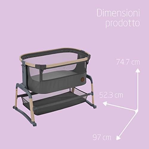 Maxi Cosi Iora Air Lettino neonato, co sleeping con materasso imbottito, funzione dondolo, regolabile in altezza, reclinabile,tessuti riciclati ecologici e traspiranti, 0 9 kg, Beyond Graphite : Prima infanzia