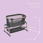 Maxi Cosi Iora Air Lettino neonato, co sleeping con materasso imbottito, funzione dondolo, regolabile in altezza, reclinabile,tessuti riciclati ecologici e traspiranti, 0 9 kg, Beyond Graphite : Prima infanzia