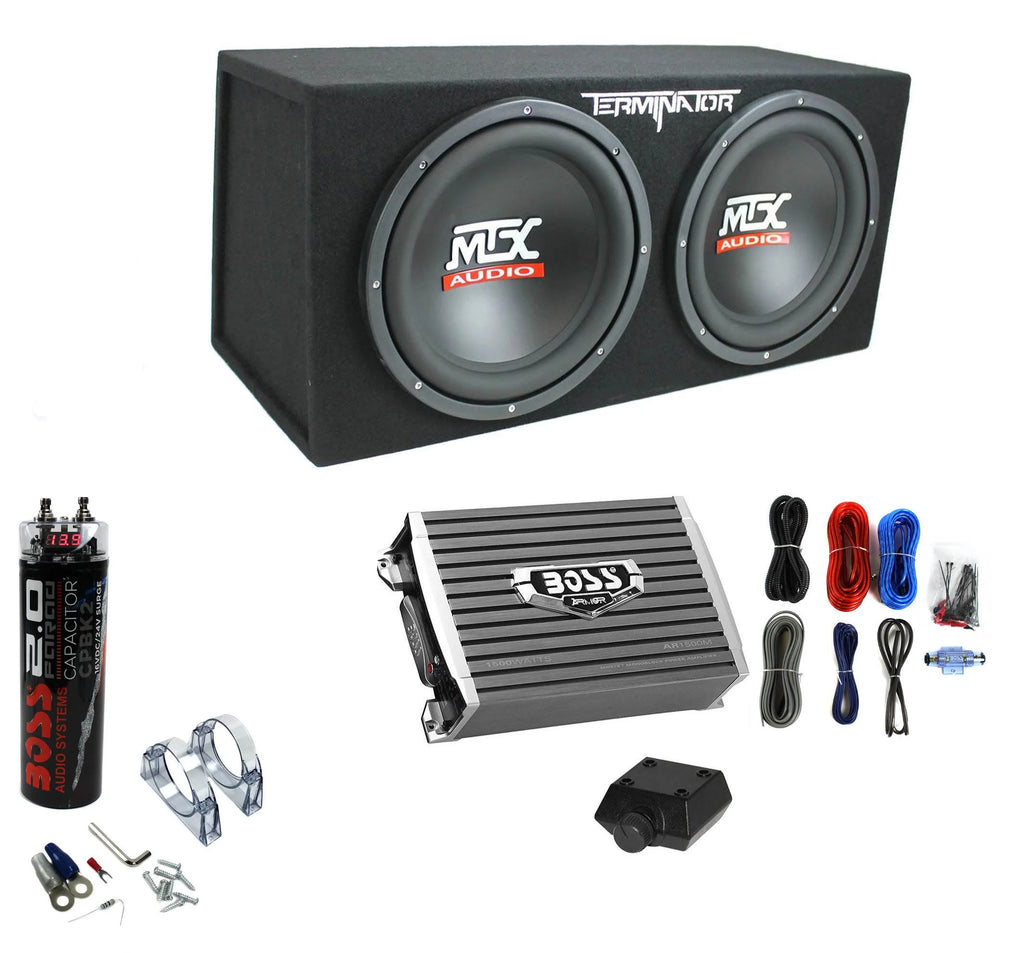 MTX TNE212D Subwoofer doppio da 12" e 1200 W con amplificatore monoblocco da 1500 W e condensatore da 2 Farad