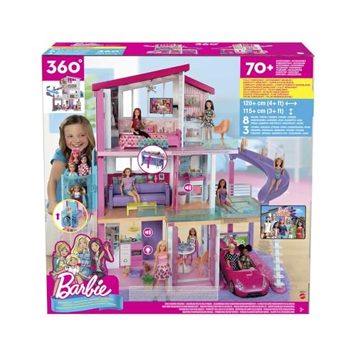 Barbie Casa dei Sogni, Casa a 3 Piani con 8 Stanze, Ascensore e Piscina con Scivolo, Oltre 60 Accessori, Regalo per Bambini da 3 a 7 Anni, GNH53 : Giochi e giocattoli