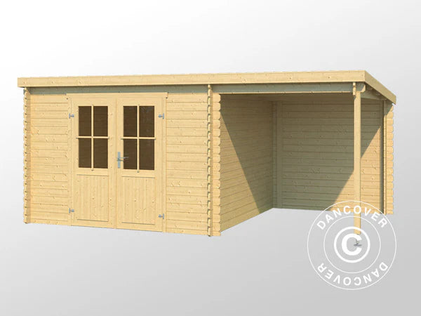 Casetta da giardino Tartu con mantovana check 4,81x2,92x2,11m, 28mm, 13,6m², Naturale