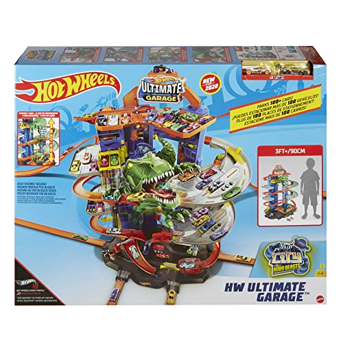 Hot Wheels City Robo T Rex Ultimate Garage Modalità multigiocatore a più livelli per riporre auto in scala 100 plus 1 64, idea regalo per bambini dai 5 anni in su, GJL14 : Giochi e giocattoli